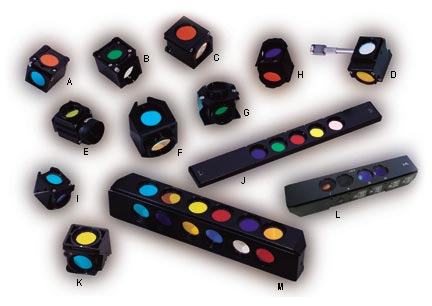 Filter Holders for the most common fluorescence microscopes, available from Glen Spectra.